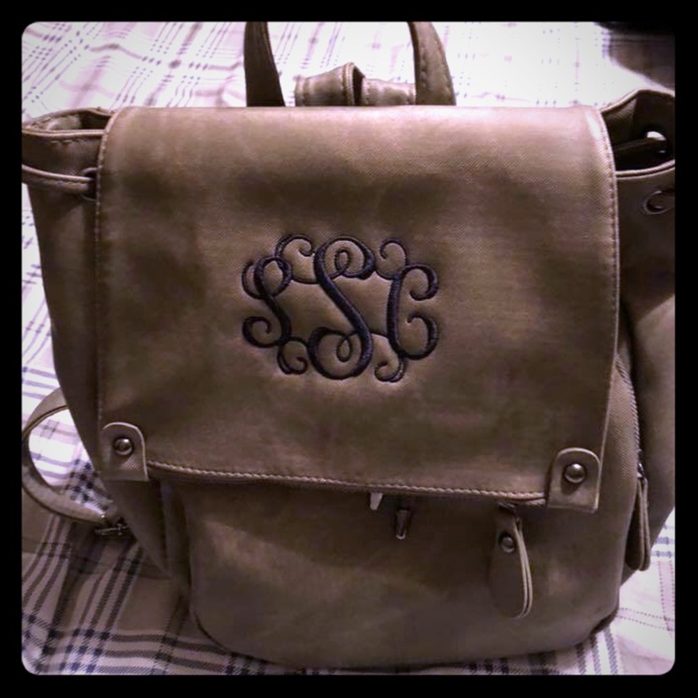 Grey back pack purse with SSC embroidered n blue